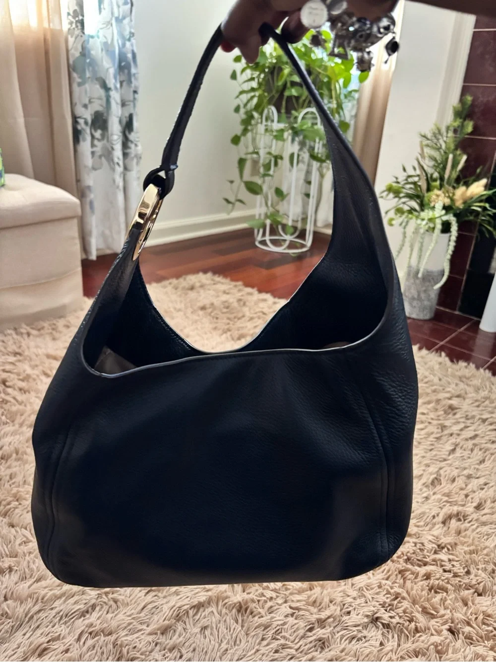 Michael Kors Black Pebbled Leather Hobo with Gold Hardware